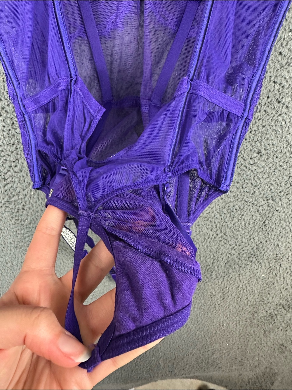 Victoria's Secret Purple Lace Rhinestone Strap Teddy Garter Bodysuit Small - Picture 5 of 5